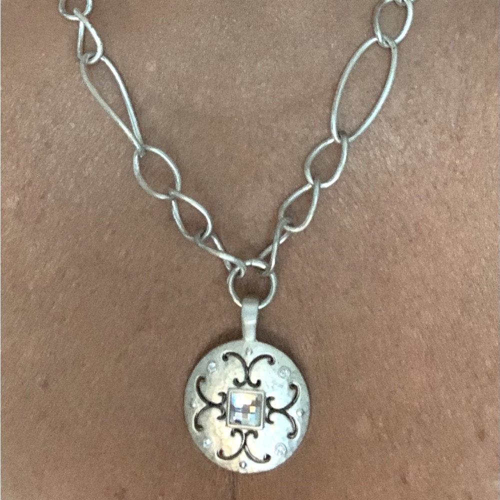 Brighton Vintage Reversible brushed silver necklace with fine quality crystals
